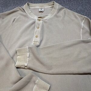 Cabelas Mens XL Tall Tan Waffle Knit Long Sleeve Henley Shirt 100% Cotton